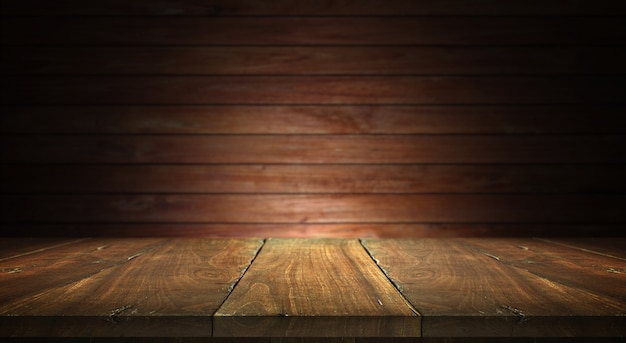  Old  wood table  on blurred wall background  Photo Premium 