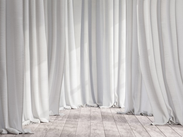 Premium Photo | Old wooden floor with white cotton curtains