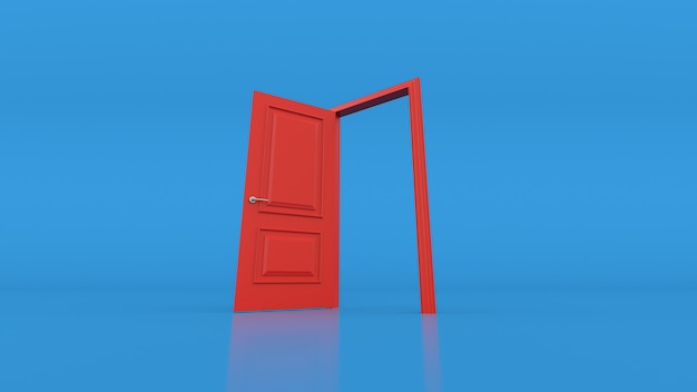 Premium Photo | Open red door on blue wall