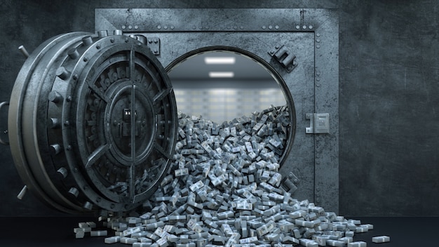 Open vault door in bank with a lot of money | Premium Photo