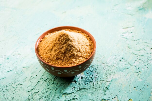 Premium Photo Organic Gur Or Jaggery Powder Is Unrefined Sugar