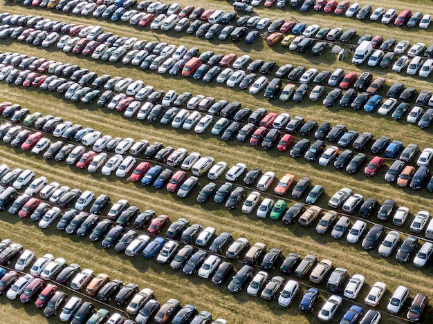 Premium Photo | Outdoor parking, lots of cars in the field. top view