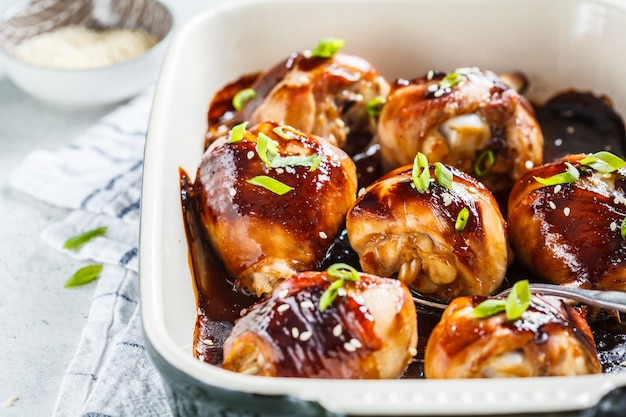 Premium Photo Oven Baked Teriyaki Chicken With Green Onions And