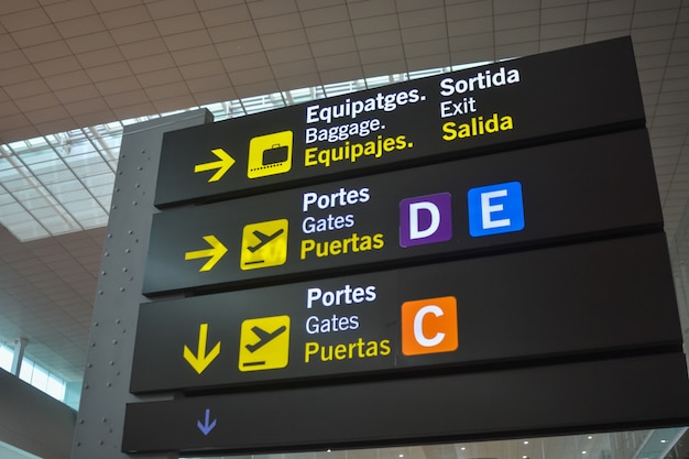 Premium Photo | Panel of boarding gates of an international airport.