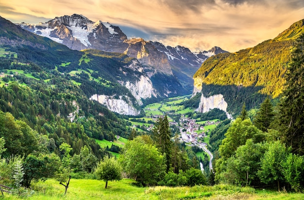 Premium Photo | Panorama of the lauterbrunnen valley from wengen in the ...