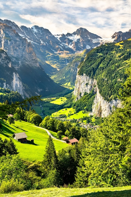 Premium Photo | Panorama of the lauterbrunnen valley from wengen in the ...