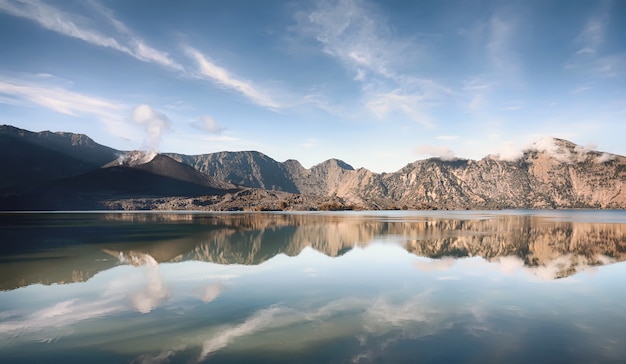 Premium Photo | Panorama of segara anak on mount rinjani crater lake