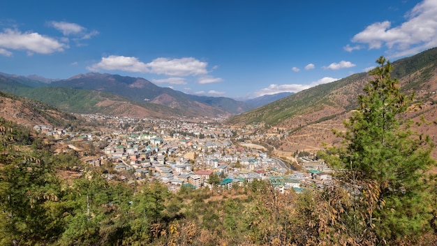 Premium Photo | Panoramic aerial view of thimphu city in bhutan