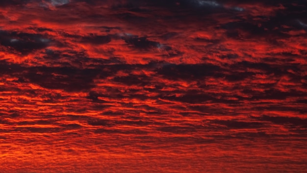 赤い夜の空のパノラマビュー 夕暮れ時のカラフルな曇り空 空のテクスチャ 抽象的な性質の背景 プレミアム写真