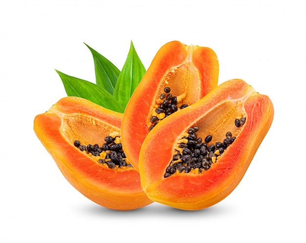 Premium Photo | Papaya fruit with seeds on white wall