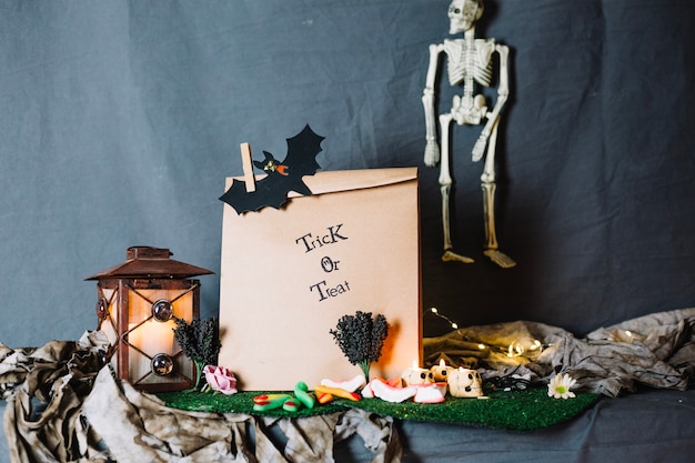 Free Photo | Paper bag and halloween decorations