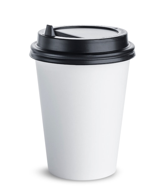 Download Paper coffee cup with black lid isolated on white | Premium Photo