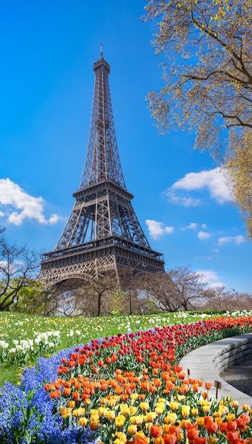 Premium Photo | Paris, eiffel tower on a bright day in spring