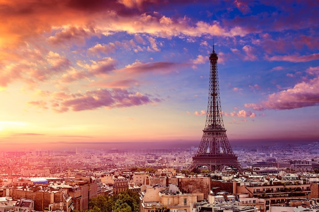 Paris eiffel tower and skyline aerial france Premium Photo