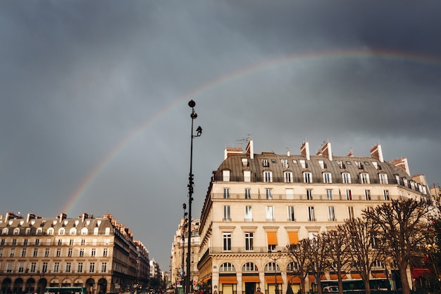 Premium Photo Paris Street View With Rainbow