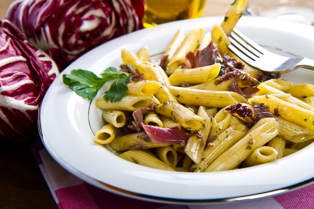 Pasta with chicory Premium Photo