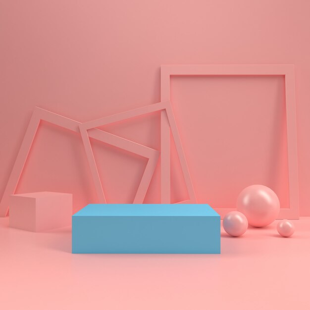 Pastel booth podium circle stage display table template mock up minimal wood wall composition 3d rendering Premium Photo