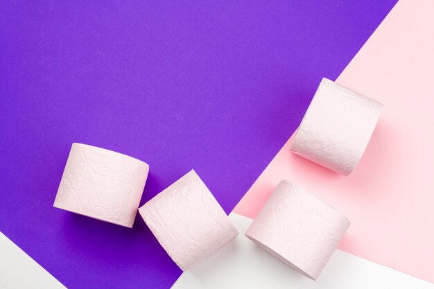 Pastel Pink Toilet Paper On Bright Color Block Background