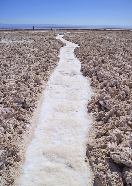 Premium Photo | Pathway among salar de atacama, chilean salt flat in ...