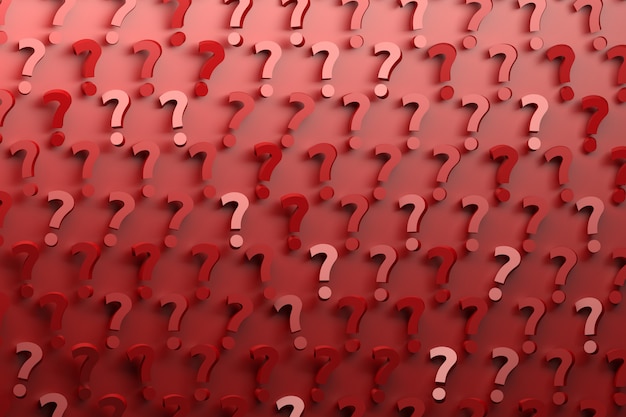 Pattern with many randomly arranged red question marks on red background. Premium Photo