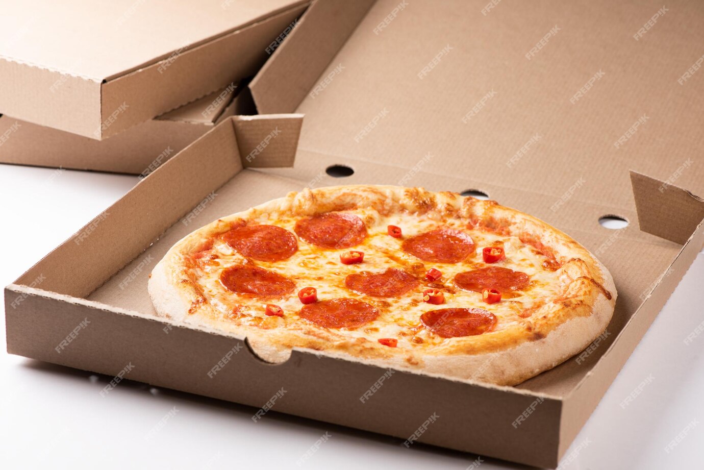 Premium Photo | Pepperoni pizza in box close up