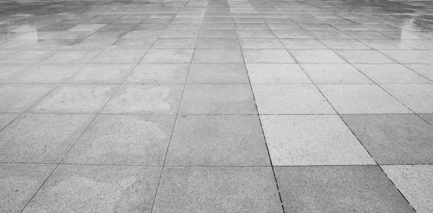 Perspective view of monotone gray brick stone on the ground for street