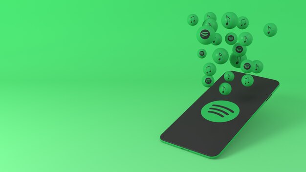 Premium Photo | Phone with spotify popping up icons