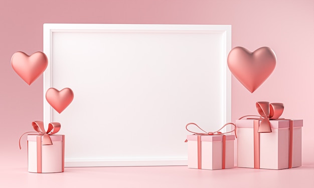 Download Premium Photo Photo Frame Mockup Template Love Heart Ballon And Gift Box 3d Rendering