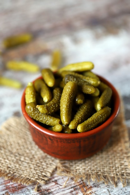 Premium Photo | Pickled gherkins. bowl with gherkins.