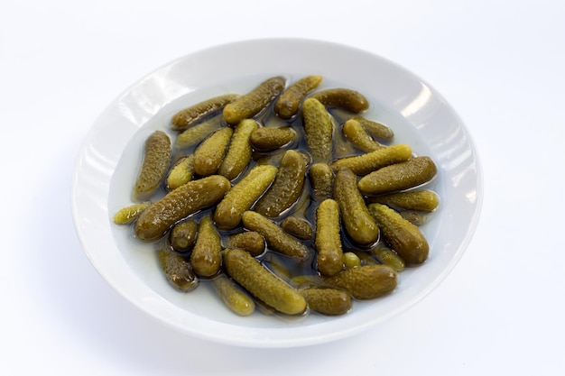 Premium Photo Pickled Gherkins Or Cucumbers In Bowl On White Background