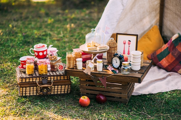 Premium Photo | Picnic scenery with teepee