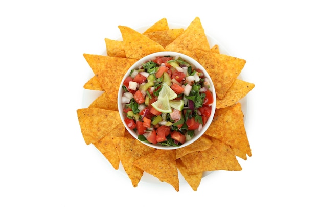 Premium Photo | Pico de gallo and chips isolated on white background