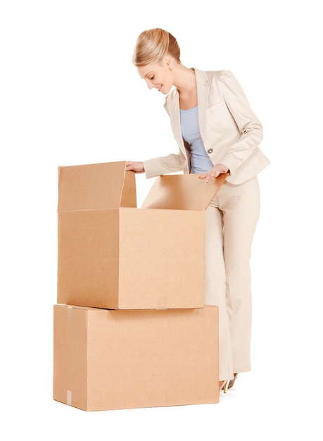 Premium Photo Picture Of Attractive Businesswoman With Big Boxes