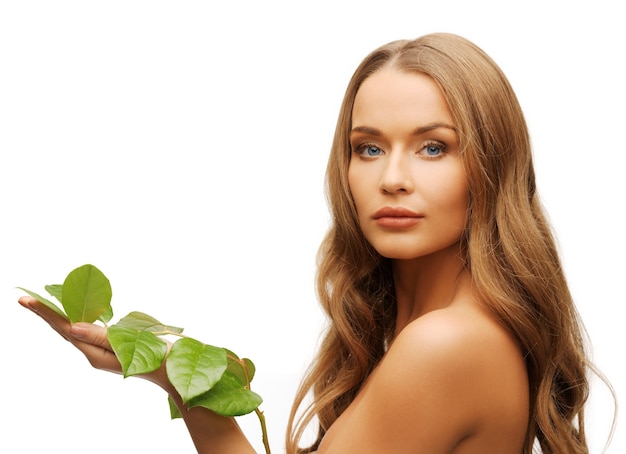 Premium Photo Picture Of Woman With Green Leaf Over White