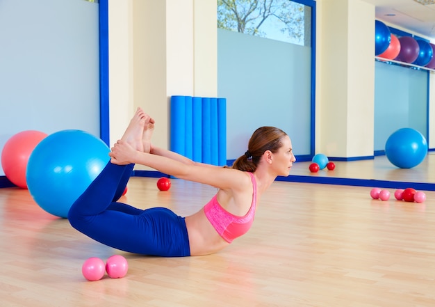 Premium Photo | Pilates woman fitball rocking exercise workout