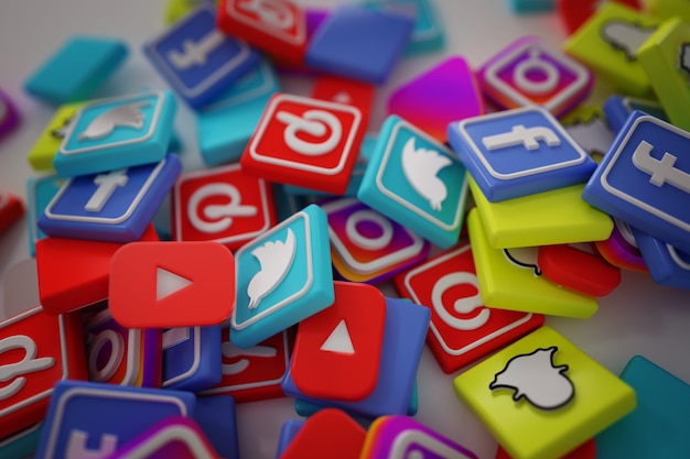 Pile of 3d popular social media logos Free Photo