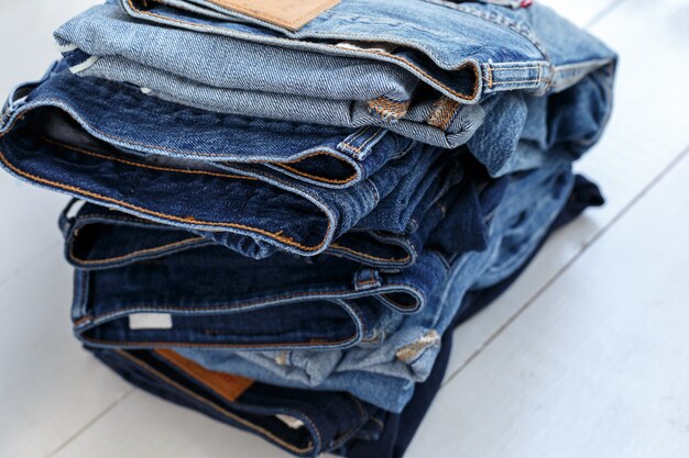 Premium Photo | Pile of jeans