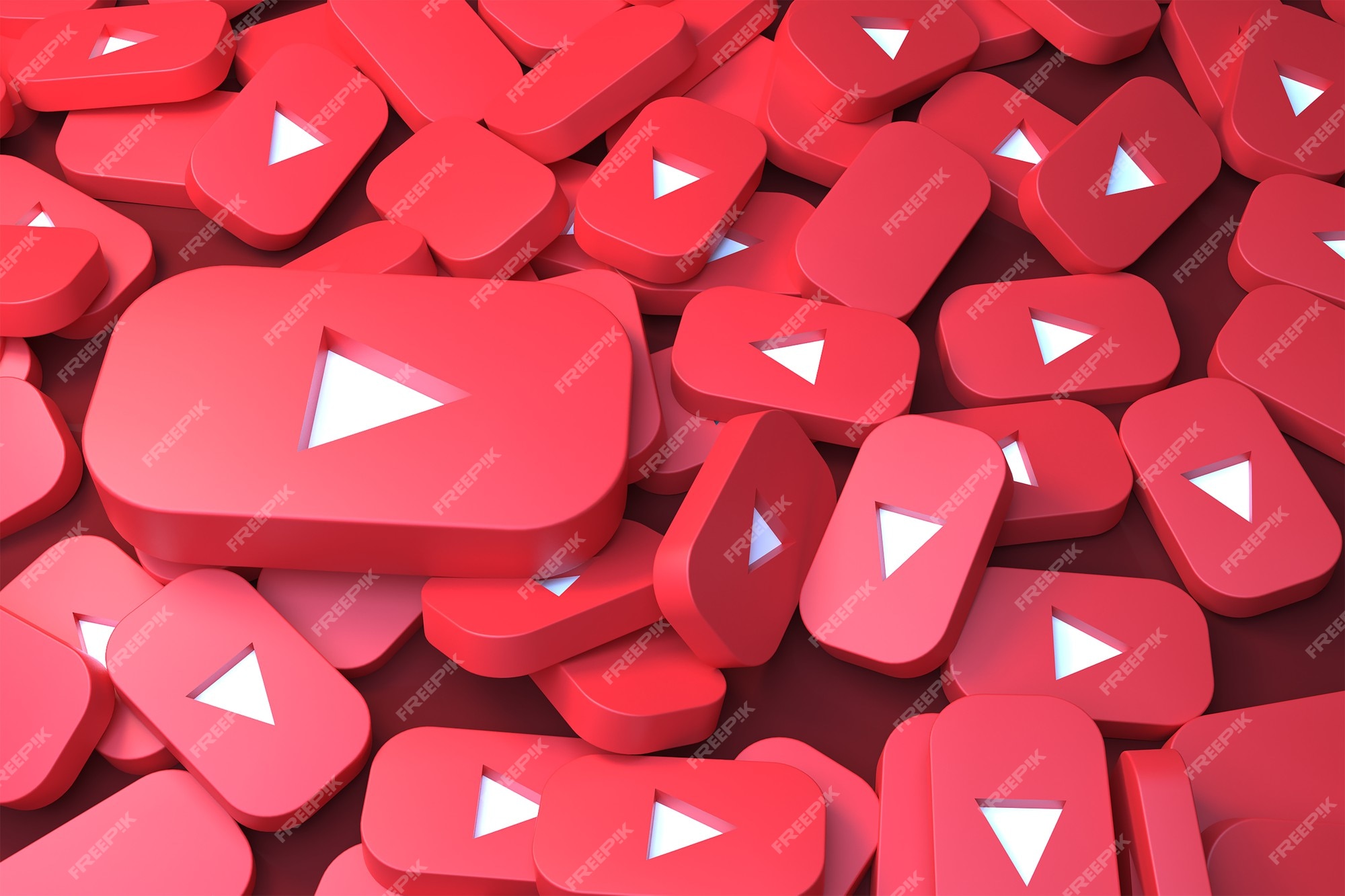 Premium Photo | Pile of youtube logo 3d rendering