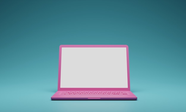 緑の背景に空白の白い画面とピンクのaptopコンピューターを分離します 画面モックアップテンプレート 3dレンダリング プレミアム写真