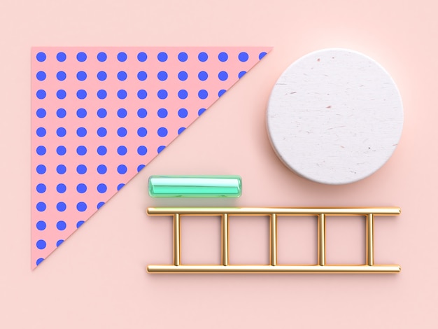Pink blue pattern gold green abstract object geometric flat lay background 3d render Premium Photo