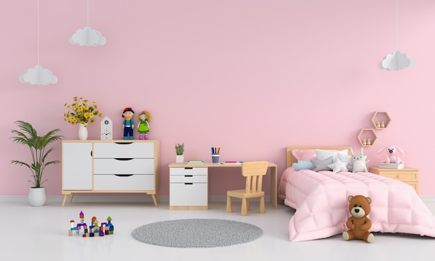 Download Pink children bedroom interior for mockup Photo | Premium Download