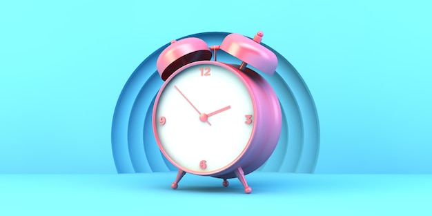 Premium Photo | Pink clock on blue background