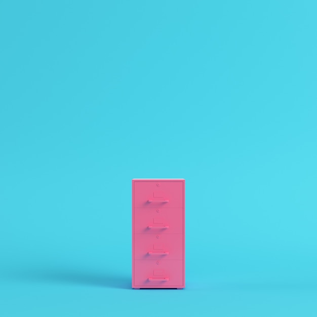 Pink Filing Cabinet On Bright Blue, Pink File Cabinet