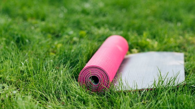 Pink Yoga Mat On Grass Free Photo