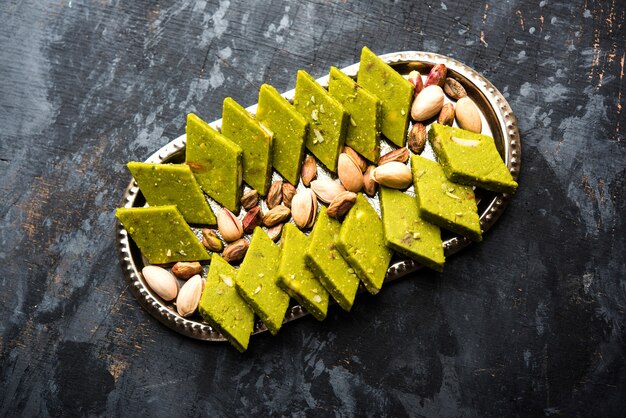 Premium Photo | Pista Katli, Burfi, Barfi, Burfee Or Pistachio Cake