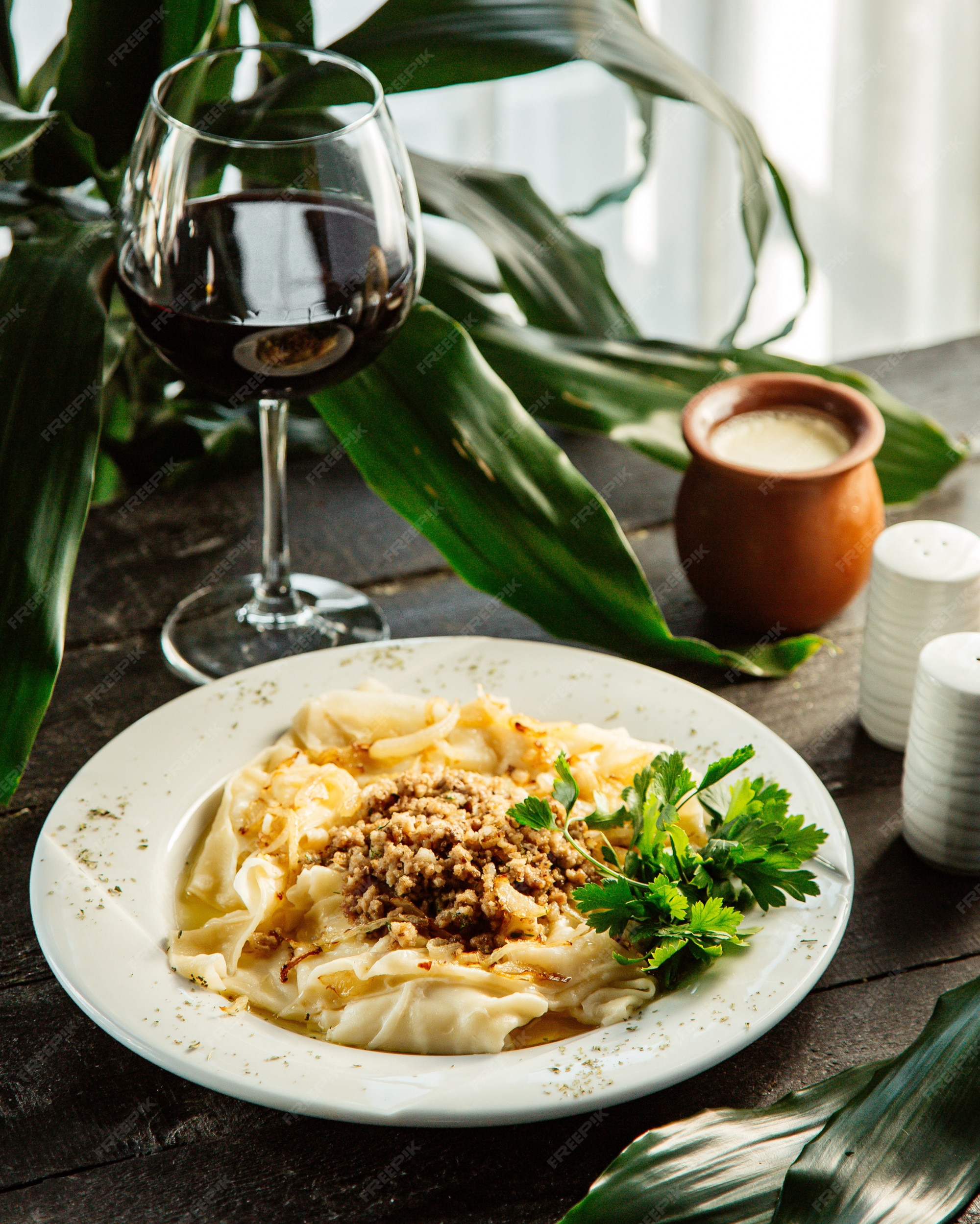 Free Photo | A plate of azerbaijani dish khangal square pasta served ...