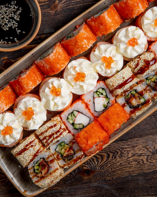 Free Photo Plate Of Different Sushi Rolls