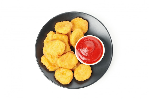 Premium Photo | Plate with fried chicken nuggets and ketchup isolated ...