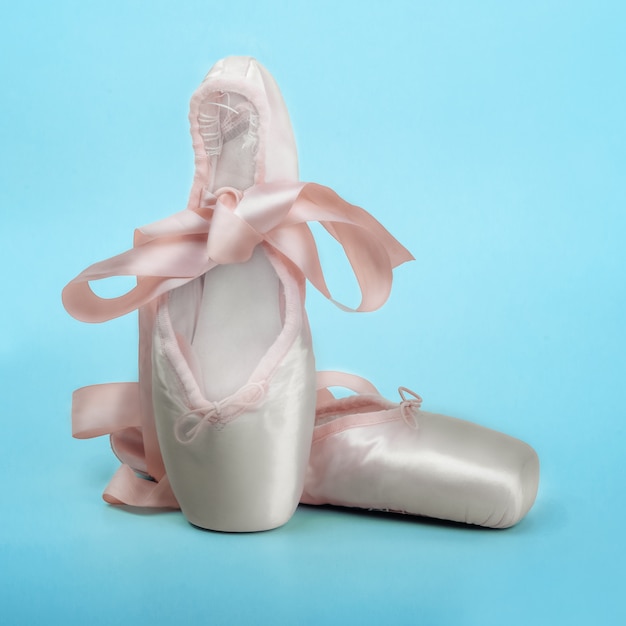 blue ballet shoes with ribbon
