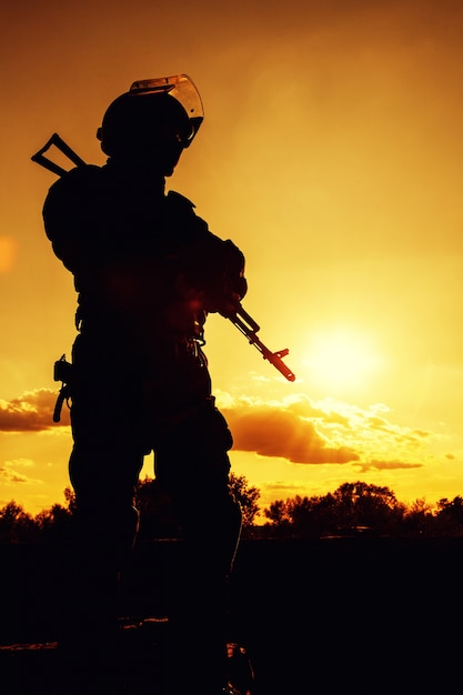 Premium Photo | Police officer with weapons